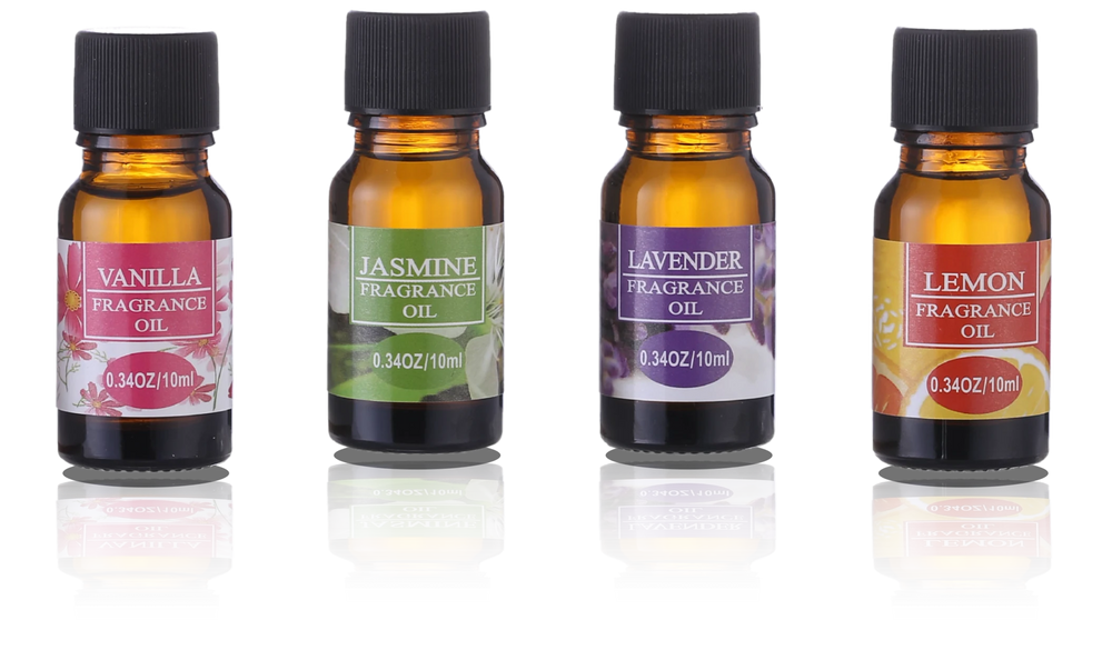 The Starter Set — Vanilla, Jasmine, Lavender and Lemon fragrance oils in 10ml amber bottles