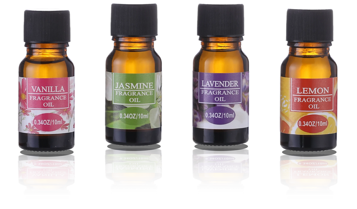 The Starter Set — Vanilla, Jasmine, Lavender and Lemon fragrance oils in 10ml amber bottles